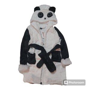 Cute Black and White Hooded Panda Bathrobe - 100% Polyester, for 3-4 Year Olds